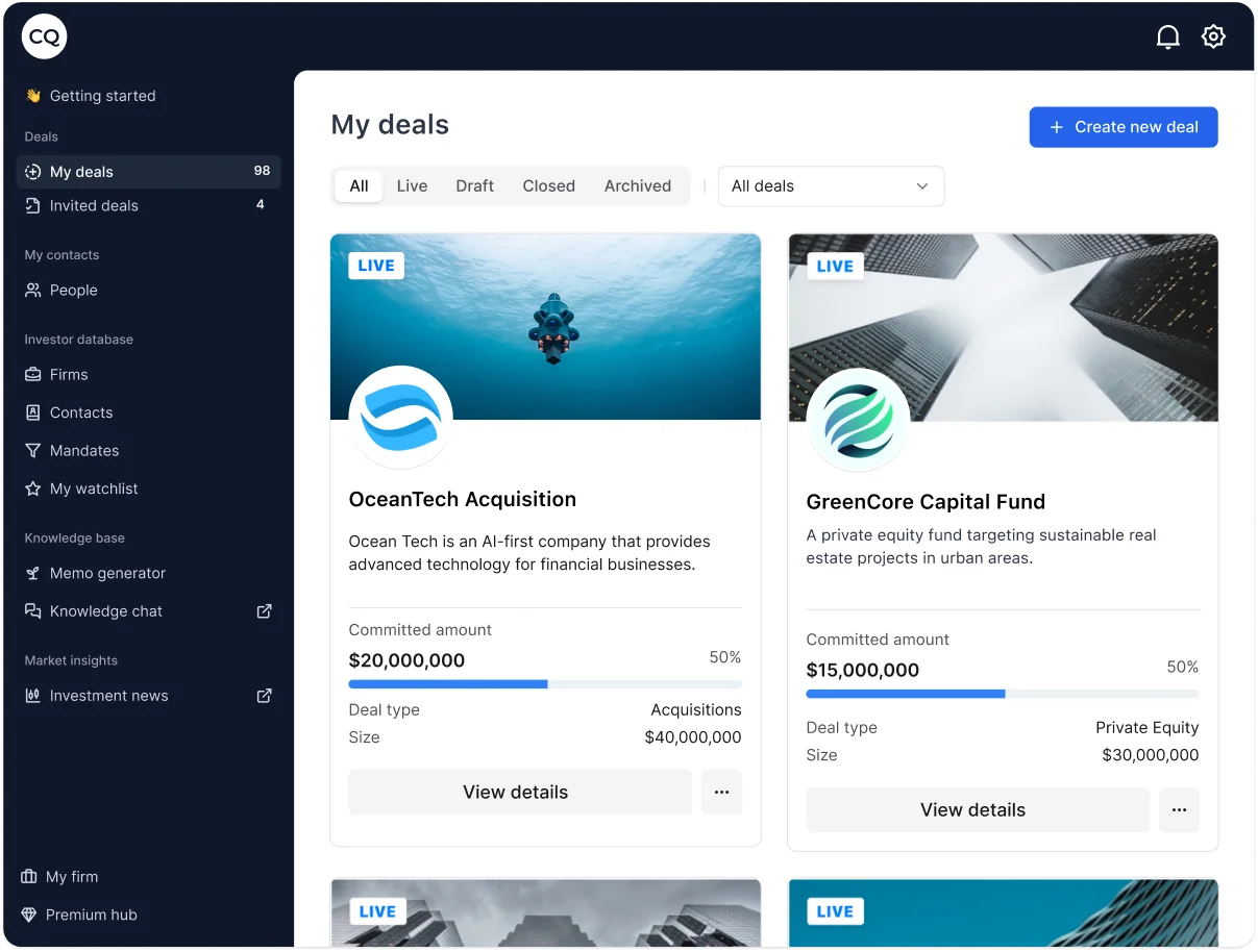 CQ Platform - My Deals Dashboard