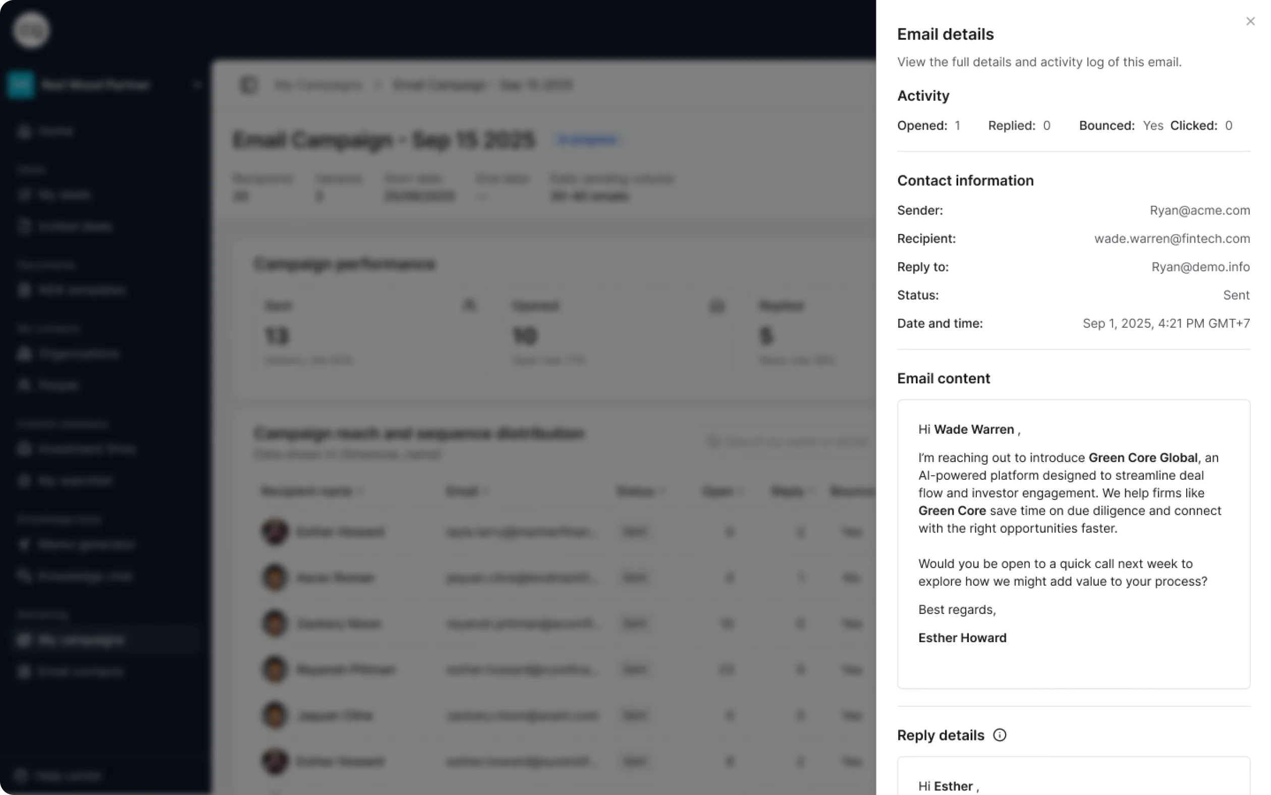CQ email tracking dashboard
